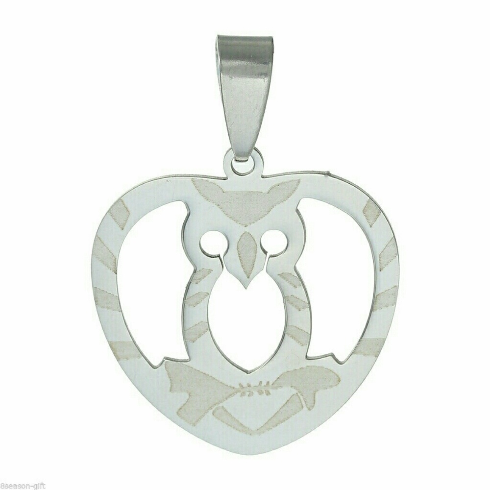 Stainless steel owl heart pendant